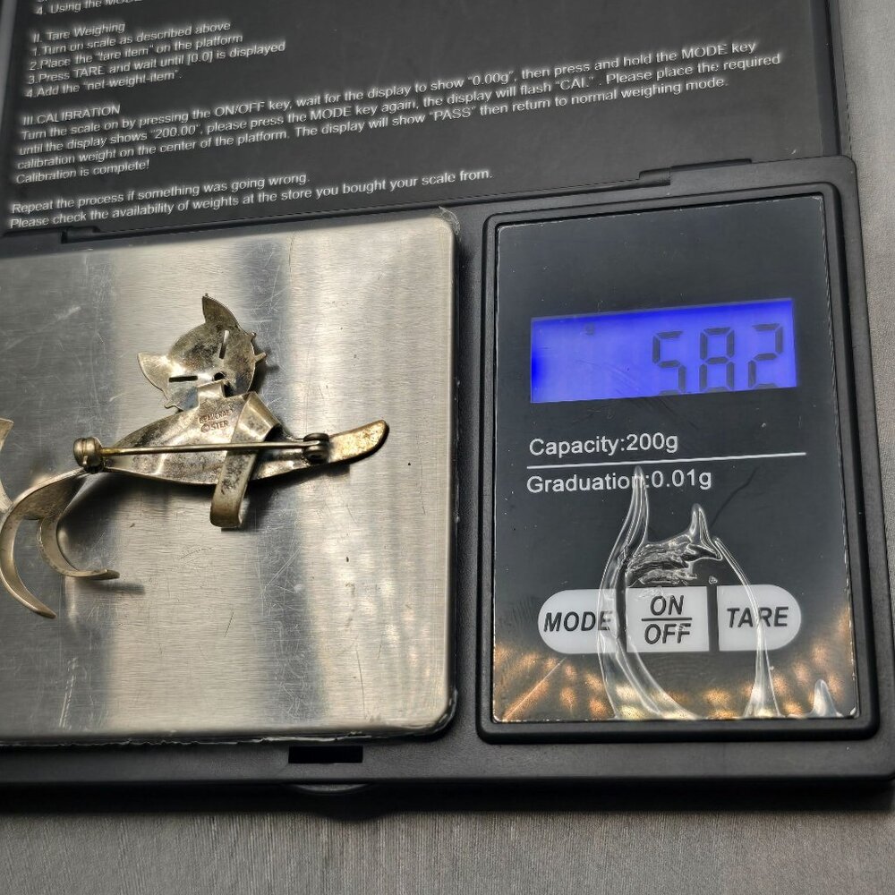 VTG Beaucraft Sterling Silver Cat Brooch Pin 2.25" 5.82g Modernist Design - Picture 6 of 6